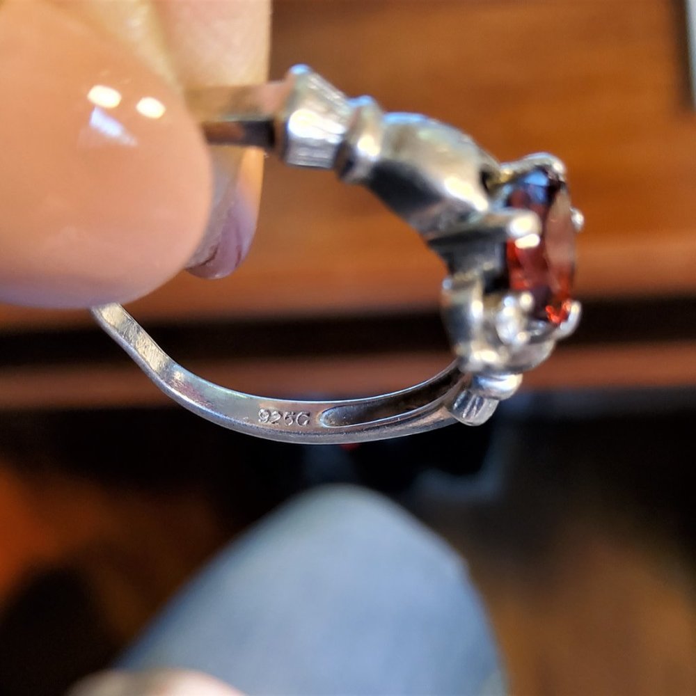 Silver Celtic Claddagh Garnet Ring - image 2